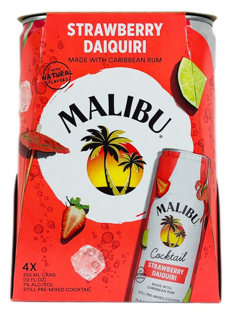 Malibu Strawberry Daiquiri 4 Pack Cans Mid Valley Wine Liquor